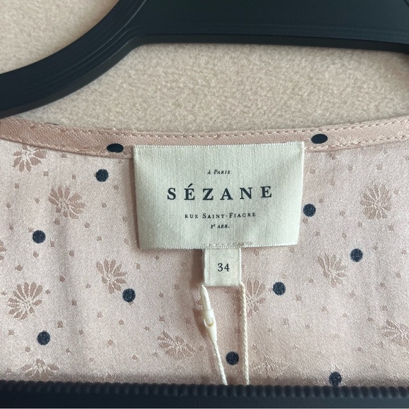 Sezane NEW Quitterie Silk 3/4 Sleeves Blouse in Nude Black Polka Dots in 33/2US - Picture 4 of 16